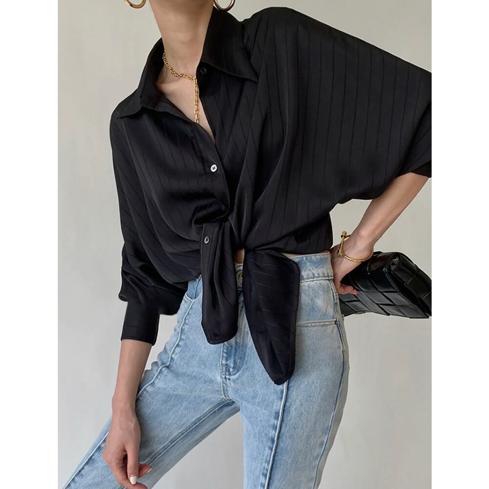 Commense Oversized Black Button Up Shirt NWT Size L Minimalist Chic Quiet Luxury